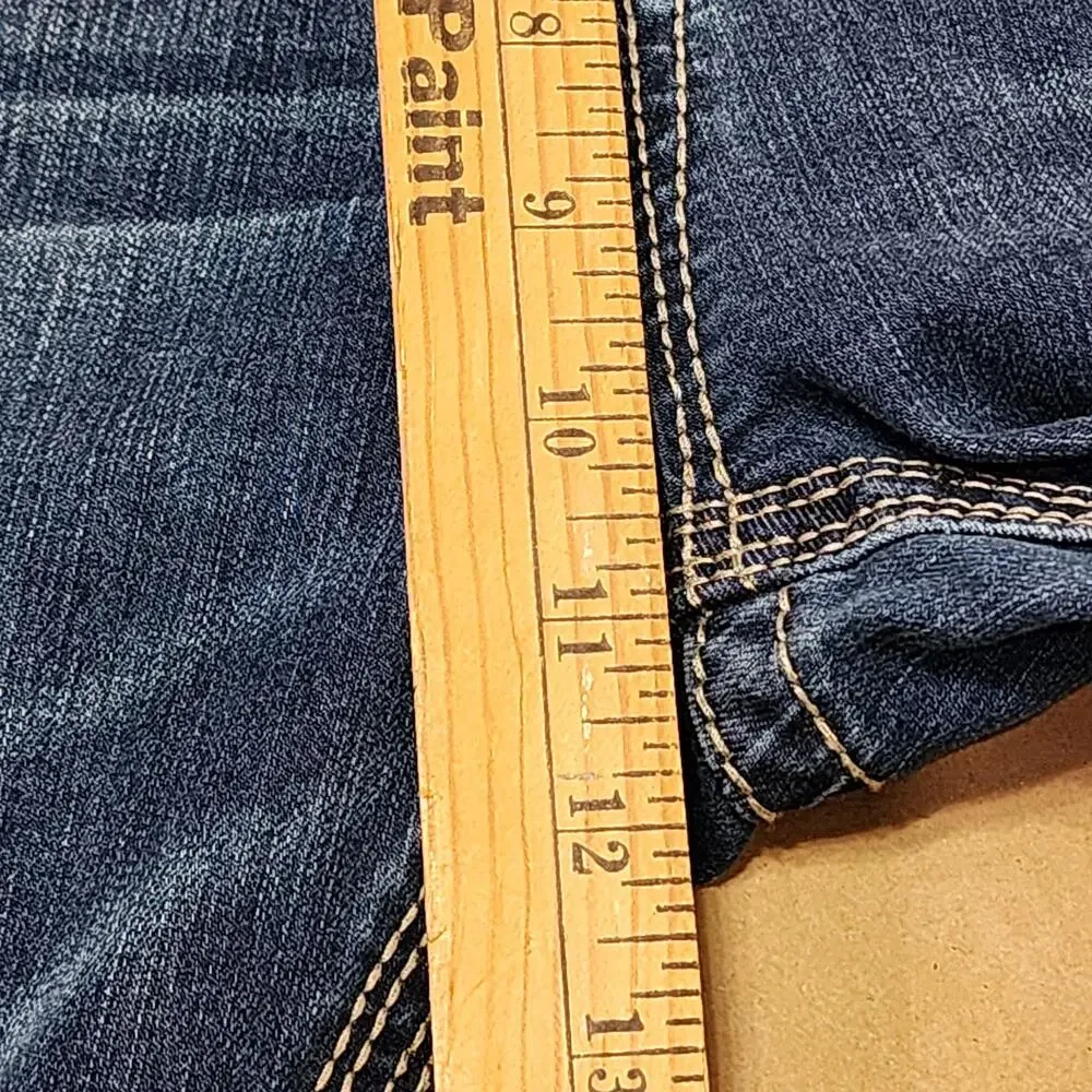 Seven7 Straight Jeans Mens 34x29 Blue Medium Wash Distressed Stretch Denim
